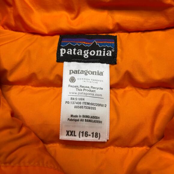 Patagonia Down Sweater Vest Orange Youth XXL 16-18 Puffer Jacket Outdoors - Picture 3 of 13